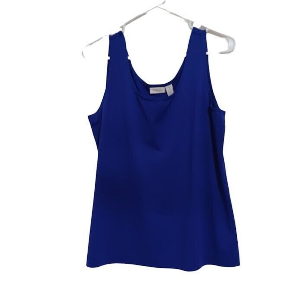 Chico's Tank Size 2 Women Pullover Top Blue Stretch Round Neck Sleeveless Large